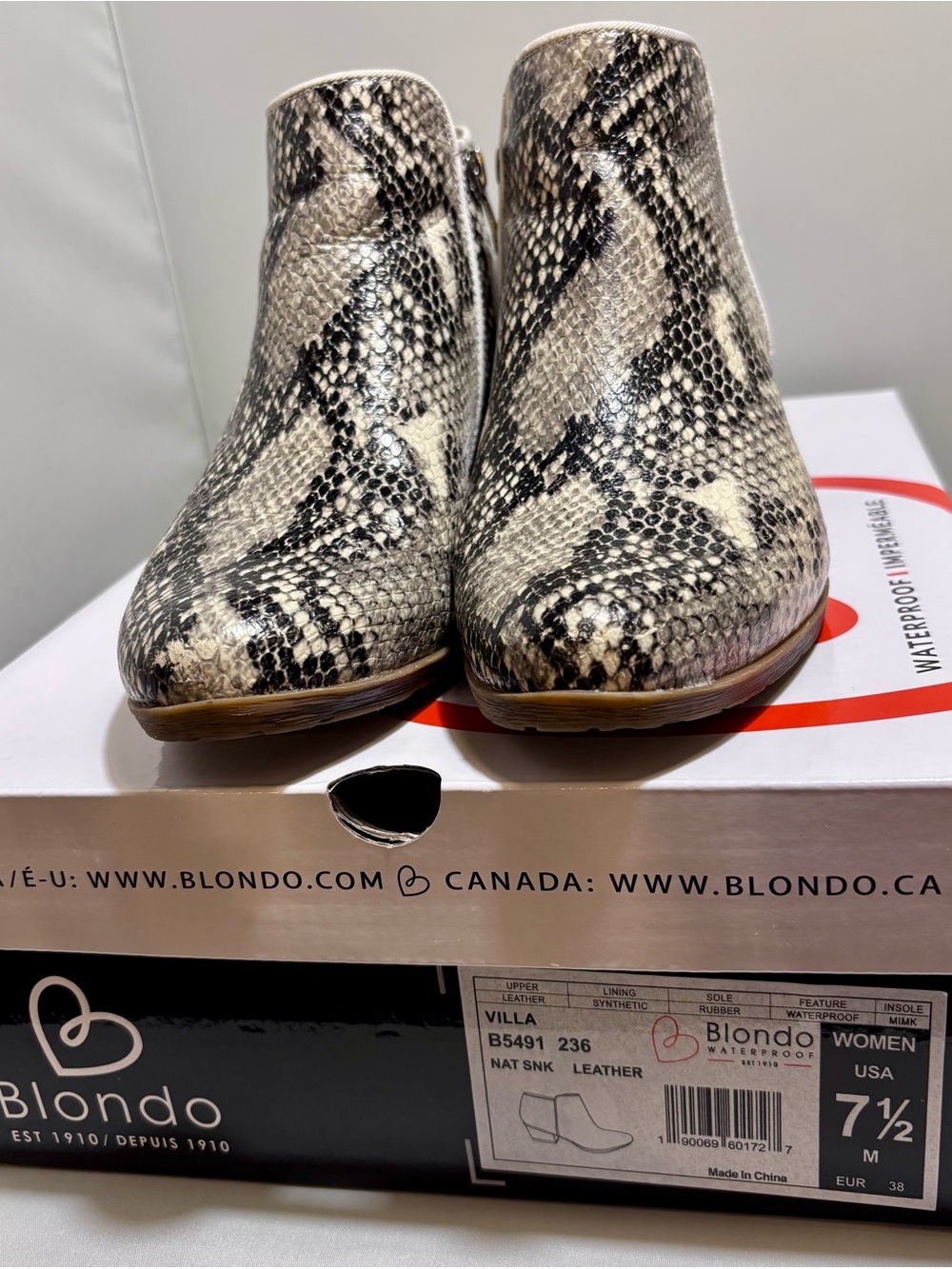 Blondo Snake-Print Ankle Boot in Natural and Black